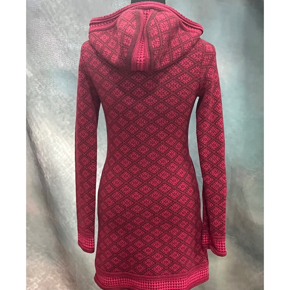 Athleta‎ Pink Burgundy Wool Blend Hooded Long Cardigan Sweater XXS - Picture 5 of 8